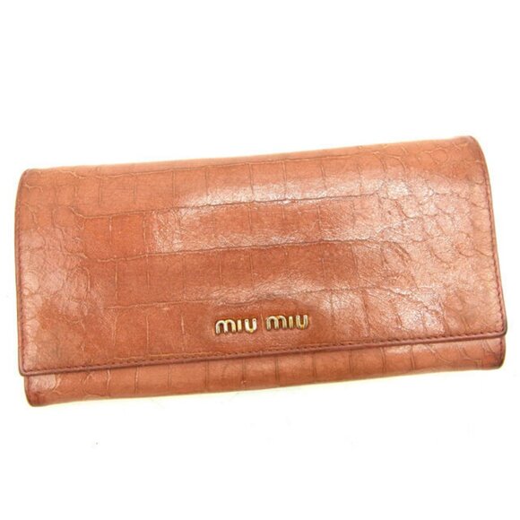 miumiu Wallet Purse Long Wallet Pink Gold Woman Authentic Used - Picture 1 of 14